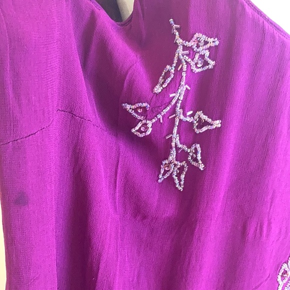 Vintage 80s Beaded Leaf Dress XXL - Picture 9 of 15